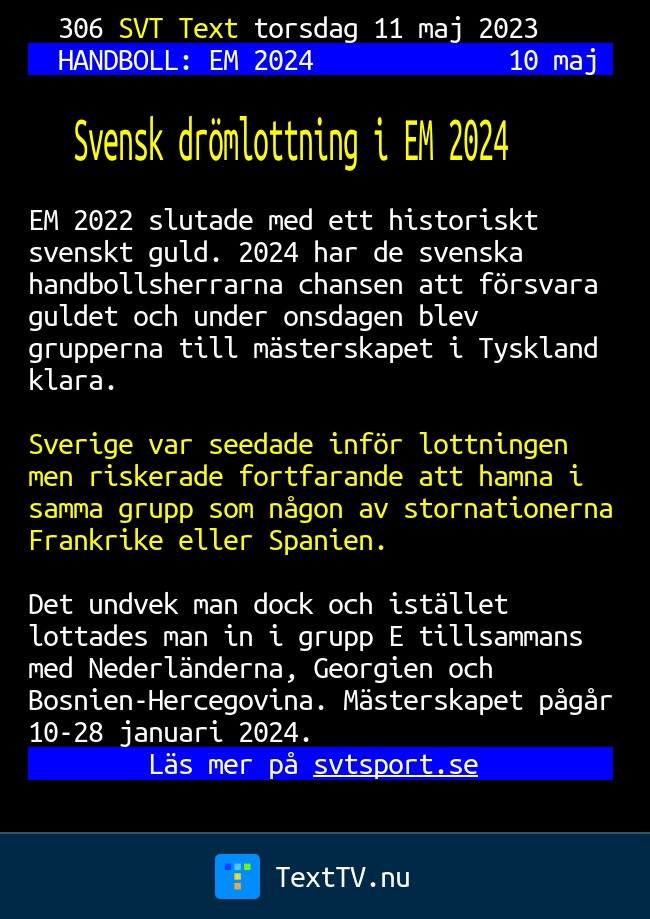 Svensk drömlottning i EM 2024 SVT Text TV