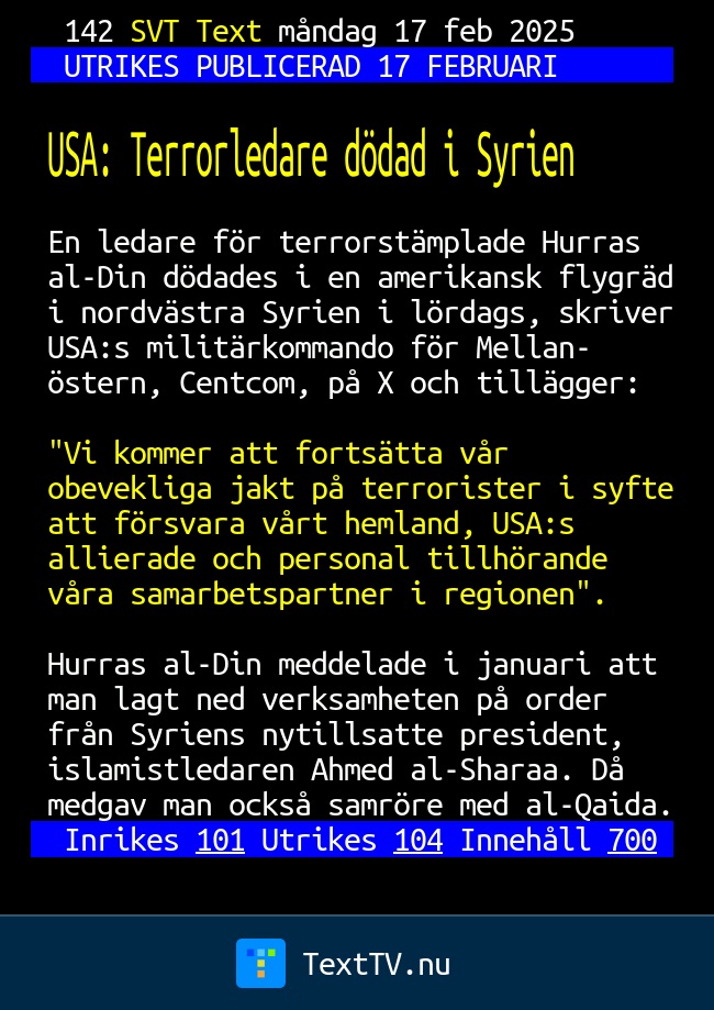 Usa Terrorledare D Dad I Syrien Svt Text Tv