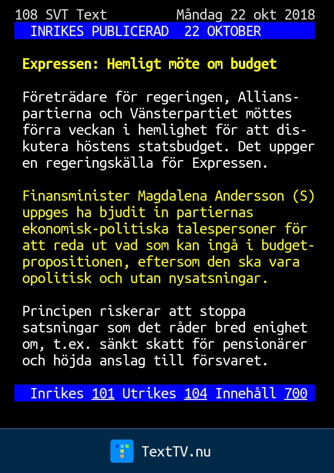 Expressen: Hemligt möte om budget - SVT Text TV