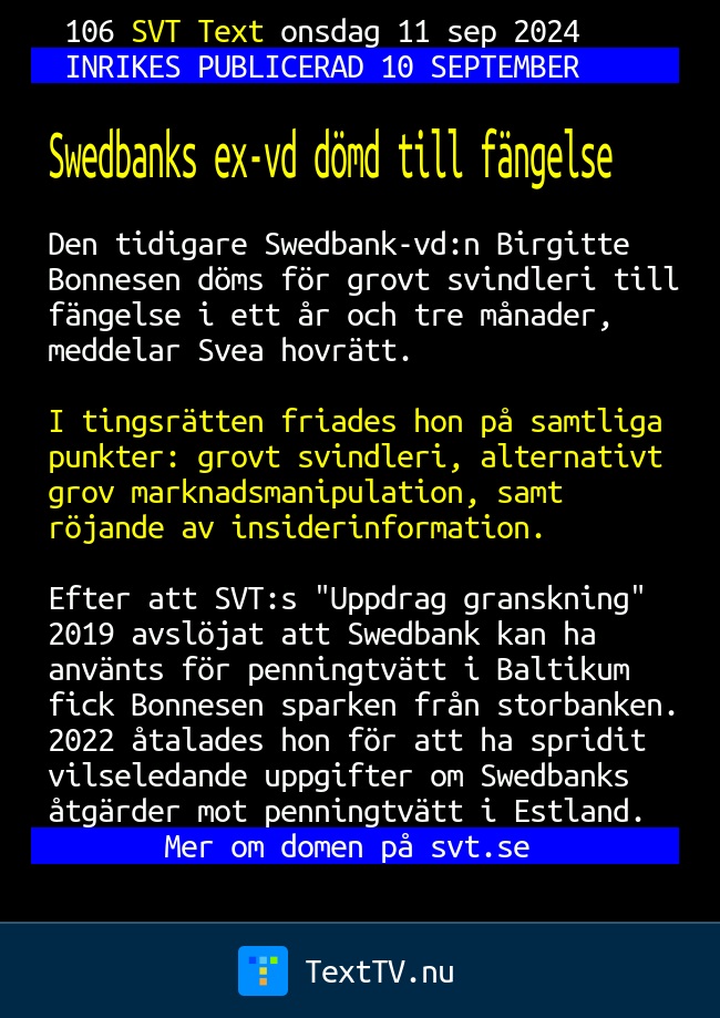 Swedbanks Ex Vd Dömd Till Fängelse Svt Text Tv 