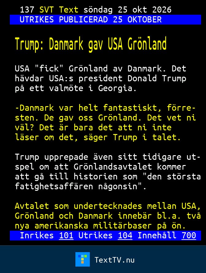 Sten Text Trump: Danmark gav USA Grönland - SVT Text TV