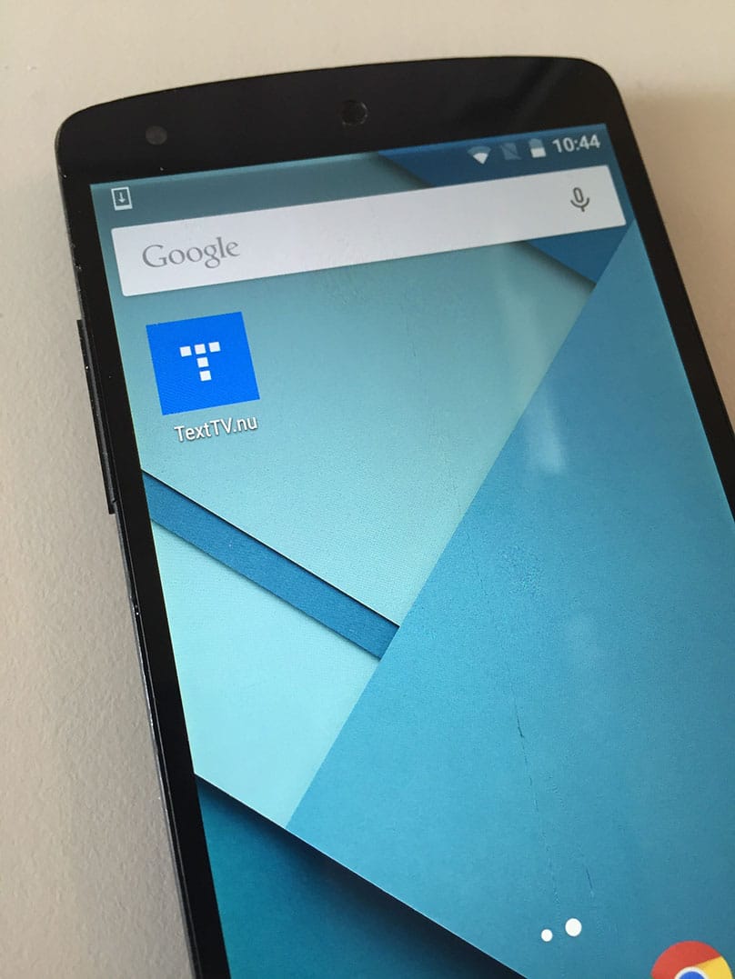 Skärmdump som visar app-ikonen för TextTV.nu:s Androidapp på hemskärmen på en Google Nexus 5